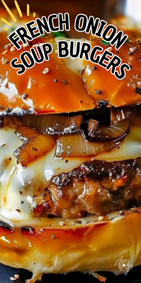 French Onion Soup Burgers French Onion Soup Burgers Ground Beef, French Onion Hamburgers, Onion Soup Mix Burgers Recipe, Amazing Burger Recipes, French Onion Soup Hamburger Recipes, French Onion Burgers Recipes, Lipton Onion Soup Burgers Recipe, Onion Soup Mix Hamburger Patties, Mushroom Onion Burger