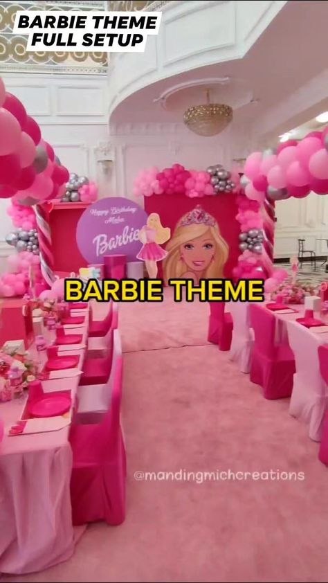 Barbie theme full birthday setup! #barbie #barbietheme #balloondecor #balloongarland #balloonideas #eventplanner | Manding Mich Creations | Manding Mich Creations · Original audio Barbie Party Tablescape, Barbie Table Decorations, Barbie Decorations, Birthday Setup, Barbie Party Decorations, Party Tablescapes, Barbie Theme, Party Decoration Ideas, Barbie Party