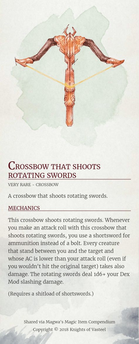 Dnd Crossbow Character, Light Crossbow Dnd, Dnd Light Crossbow, Dnd Crossbow, Dnd 5e Magic Crossbow, Dnd Shortsword, Rock Gnomes, Tired Of Everyone, 5e Items