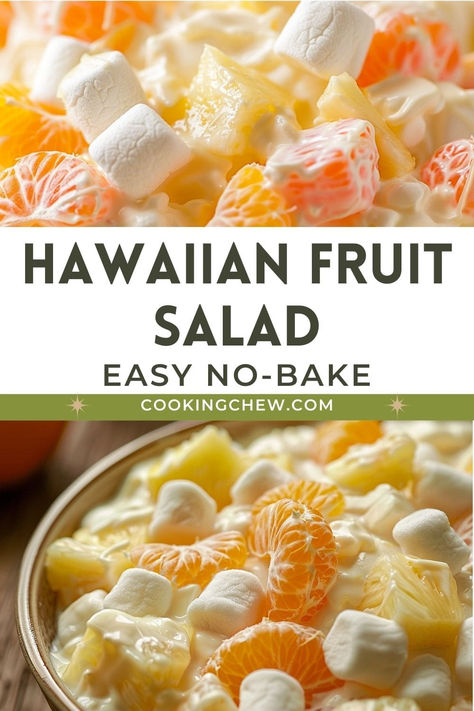 Make this Hawaiian marshmallow fruit salad with canned fruit for a quick and easy dessert. Perfect for parties and gatherings, this fruit salad is both sweet and tangy. Hawaii Fruit Salad, Fruit Sides For Dinner, Colombian Fruit Salad, Kids Fruit Salad, Salad With Pineapple Recipe, Traditional Fruit Salad, Side Dishes With Fruit, Thanksgiving Salads Fruit, Fruit Dish Ideas