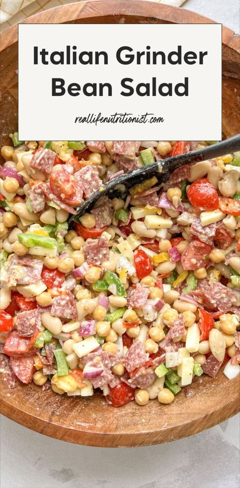 This bean salad is a high protein option that’s great for meal prep or lunch. Tossed in a zesty dressing with Italian flavors, this easy bean salad features white beans for a delicious twist. It’s one of the best bean salad options in your collection of bean salad recipes. Seven Bean Salad, Healthy Bean Side Dishes, Italian Dense Bean Salad, Bean Salads Healthy Easy, Easy Healthy Salad Recipes Work Lunches, Grinder Dense Bean Salad, Antipasto Bean Salad, Protein Chickpea Salad, 3 Beans Salad