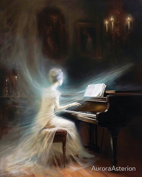 Music In Art, Ghost Playing Piano, Lady Playing Piano, Ghost Music, Ghost Woman, Ghost Lady, Ethereal Music, Haunted Manor, Fairy Music