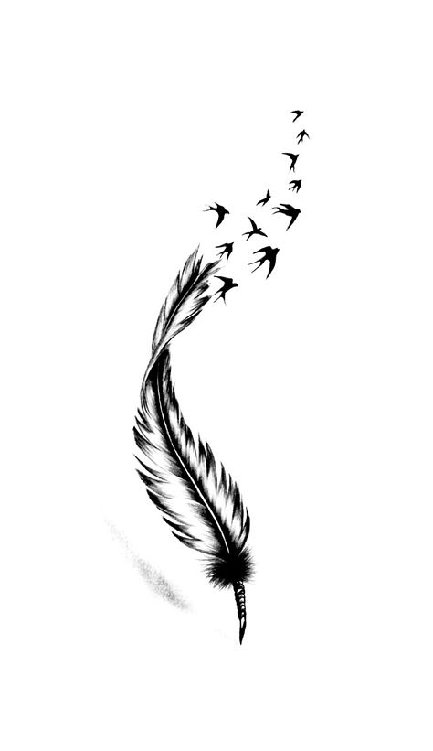 Flying Birds Tattoo Design, Flying Birds Tattoo, Birds Tattoo Design, Freedom Symbol Tattoo, White Feather Tattoos, Feather Tattoo Black, Small Feather Tattoo, Popular Tattoo Designs, Black And White Feather