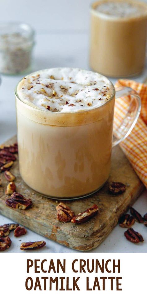 Starbucks Pecan Drink, Starbucks Pecan Crunch Oat Milk Latte, Starbucks Pecan Crunch Latte, Oatmilk Latte Recipe, Oat Milk Latte Recipe, Blended Coffee Recipes, Oatmilk Latte, Creamy Oat Milk, Pecan Crunch