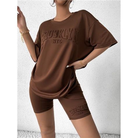 -Item Id 10458967 -Color: Coffee Brown -Tops & Pants Material: Fabric -Tops & Pants Composition: 95% Polyester, 5% Elastane -Fabric: Medium Stretch -Care Instructions: Machine Wash Or Professional Dry Clean **Open To Offers!!!** **Bundle To Save More** **30% Off Bundles Of 2 Or More Items!!** ***Orders Go Out Within 5-10 Business Days!! Thank You For Your Patience!! Multiple Sizes And Colors Available In Most Styles Don't See Your Size Or Color Listed, Just Ask. Biker Shorts Outfit, Heart Clothes, Drop Shoulder Tee, Graphic Top, Cycling Shorts, Round Neck Tops, Brown Fashion, Basic Style, Biker Shorts