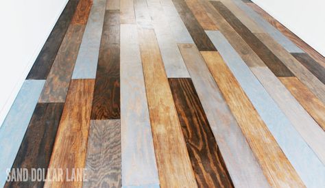 Multi color afforadable wood flooring Mixed Flooring Ideas, Diy Wood Flooring, Plywood Floors, Staining Wood Floors, Coastal Cottages, Wooden Pallet Table, Diy Wood Floors, Rustic Wood Floors, Plywood Floor