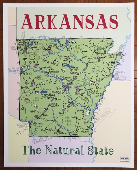 Map Of Arkansas, Arkansas Map, Map Projects, Hand Drawn Map, Drawn Map, Arkansas State, Needle Crafts, Character Aesthetics, Small Canvas Art