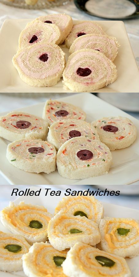 Cherry Cream Cheese, Creamy Goat Cheese and Cheese Whiz- delectable, dainty tea sandwiches! Sandwiches Afternoon Tea, Tea Party Sandwiches, Tea Sandwiches Recipes, Afternoon Tea Recipes, Party Sandwiches, High Tea Party, Mini Sandwiches, Tea Party Food, Tea Sandwiches