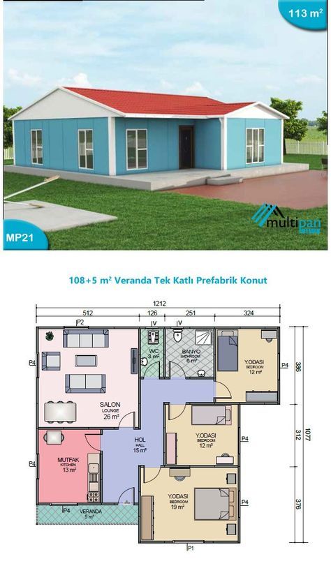 Mp11 - 68m2 + 8m2 2 Bedroom 1 Bathroom Lounge And Kitchen 2 Verandas 6m2 Bathroom, Veranda Entrance, Separate Kitchen, Pepper Paste, Porch House Plans, House Plan Gallery, Home Design Floor Plans, Steam Shower, Build A Closet