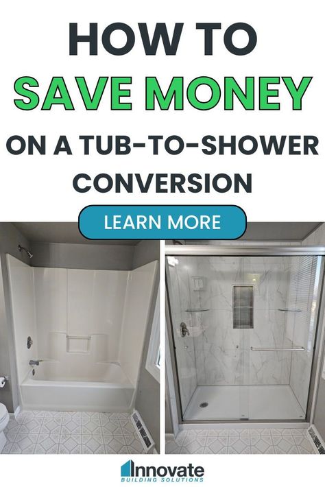 Ready to say goodbye to your tub and hello to a modern shower? Check out our Ultimate Guide on tub-to-shower conversion costs for budget-friendly renovation ideas and expert advice. Click the link to learn more. | Innovate Building Solutions | Home Improvement Tips | Bathroom Remodeling Ideas | Tub Shower Tips | Home Remodeling | Remodeling on a budget | Shower Design Ideas | Bathroom Design Tips Shower Instead Of Bathtub, Diy Bath To Shower Conversion, Shower Replacing Bathtub, Replacing A Tub With A Shower Stall, Remodel Shower On A Budget, Jet Tub To Shower Conversion, From Tub To Shower Remodel, Changing Tub To Shower Only, Bathroom Tub To Shower Remodel