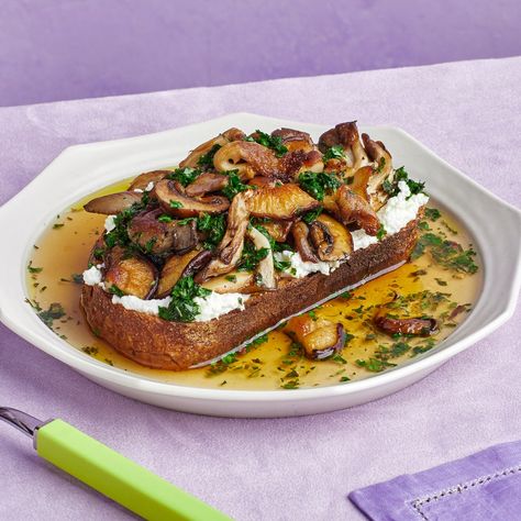 Mushroom Ricotta Toast, Mushroom Ricotta, Ricotta Toast, Mushroom Toast, Dried Porcini Mushrooms, Country Bread, Sauteed Mushrooms, Toast Recipes, Fresh Garlic