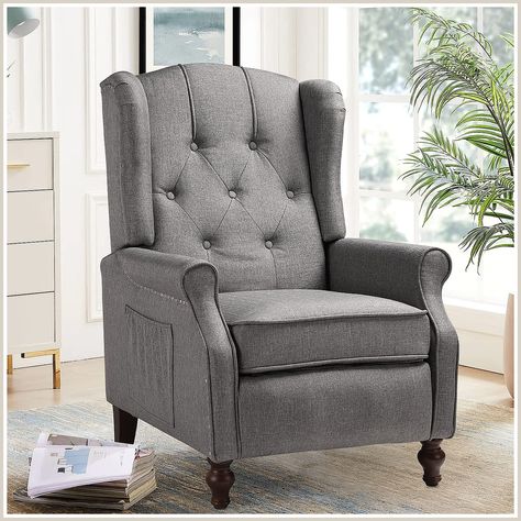 OQQOEE Wingback Recliner Chair with Massage & Heat Vibration, Fabric Push Back Accent Chairs Diamond Tufted Reclining Armchair for Living Room, Bedroom (Fabric, Light Grey) Wingback Recliner, Grey Recliner, Tufted Arm Chair, Grey Armchair, Reclining Armchair, Mid Century Chair, Single Sofa, Chaise Lounge Chair, Chair Fabric