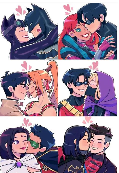 Nightwing Fanart, Bruce Selina, Damian Raven, Batman Nightwing, Batman Fanart, Robin Starfire, Robin And Raven, Nightwing And Starfire, Batfamily Funny