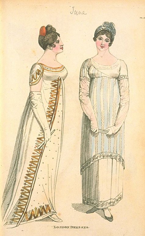 London Dresses, June 1806, Fashions of London & Paris 1820 Fashion, 3d Printing Fashion, Regency Gown, Decades Of Fashion, Regency Era Fashion, Era Fashion, 1800s Fashion, Regency Dress, Regency Fashion