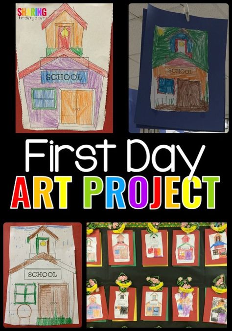 First Day of School Art Project for Preschool or Kindergarten First Day Art Projects, First Day Of Kindergarten Art, Art Projects High School, First Day Of School Art, Project For Preschool, Kindergarten First Week, Art Kindergarten, September School, Kindergarten Art Lessons