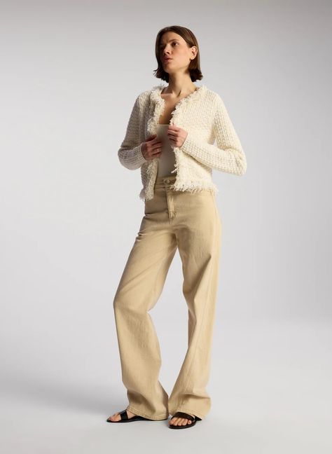 A.L.C. April Bouclé Fringe Cardigan | ALCltd.com Shop Sweaters, Tweed Texture, White Palette, Fringe Cardigan, Jumpsuit Jacket, Denim Flares, Swimwear Sale, Sweaters Knitwear, Jacket Sale