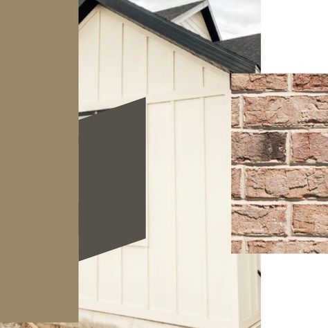 Half Brick Half Board And Batten Exterior, Board And Batten Chimney Exterior, Brick With Board And Batten Exterior, Brick Skirting House, Brick Skirting House Exterior, Board And Batten Siding With Brick, Exterior Brick And Siding Combinations, Board And Batten Siding Colors, Brick And Siding Exterior Combinations