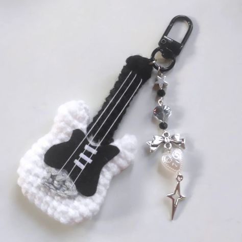 Crochet Guitar keychain 🎸💞 DM for order/enquiry The charms are made with good quality materials and stainless steel findings . . . Pattern: @chubbiesbyash . . #crochet #crochetkeychain #guitar #crochetguitar #guitarkeychain Crochet And Beads Keychain, Crochet Guitar Keychain, Easy Keychain Crochet, Crochet Projects Keychain, Crochet Key Chains Free Pattern, Crotecht Ideas, Guitar Crochet, Crochet Cute Keychain, Cute Crochet Keychains