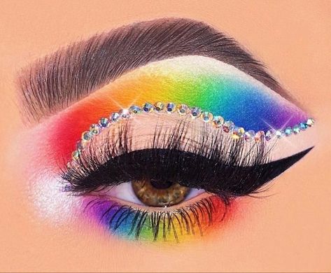 Drag Show Makeup, Pride Eyeshadow, Trans Makeup, White Eye Makeup, Pride 2024, Disco Makeup, Makeup Collage, Rainbow Eye Makeup, Flawless Face Makeup