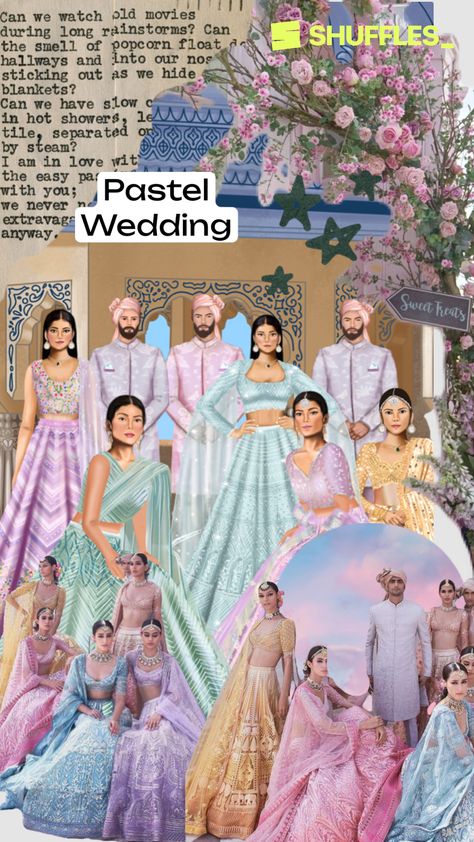 Created by khemkapayal on Shuffles Outfit Illustration, Pastel Wedding Theme, Wardrobe Planner, Outfit Planner, Digital Invitations Wedding, Pastel Theme, Pastel Wedding, Wardrobe Outfits, Wedding Stationary