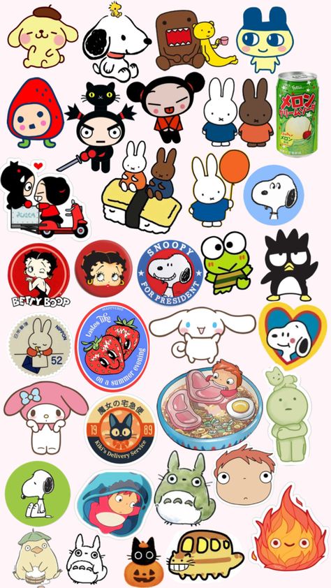 Sanrio, betty boop, snoopy, miffy, totoro, ponyo,pucca Cottagecore Prints, Hello Sticker, Cloud Stickers, Scrapbook Printing, Collage Phone Case, Scrapbook Stickers Printable, Hello Kitty Iphone Wallpaper, Idul Fitri, Graphic Design Fun