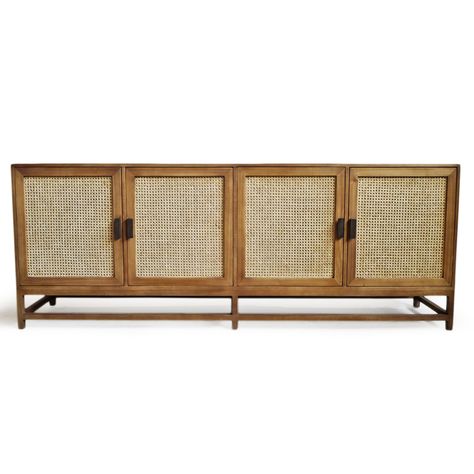 Modern Teak & Rattan Cane Sideboard Furniture | Design MIX Gallery Cane Sideboard, Teak Credenza, Wood For Sale, Wood Credenza, Rattan Cane, Buffets And Sideboards, Storage Credenza, Modern Sideboard, Wooden Slats