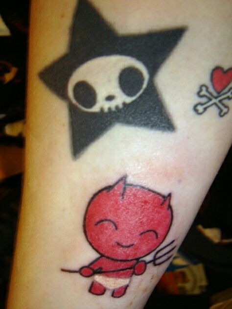 Skelanimals Tattoo, Tokidoki Tattoo, Emo Tattoos, Scene Tattoo, Kawaii Tattoo, Star Tattoo, Cute Tiny Tattoos, Stylist Tattoos, Real Tattoo