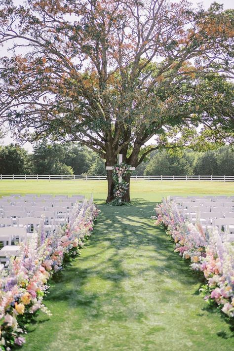 Outdoor Wedding Ceremony Colorful, Flower Isle Decorations Wedding, Wedding Isles Decoration Outdoor Elegant, Spring Wedding Isles Decoration, Pastel Wedding Aisle, Rustic Pastel Wedding Theme, April Wedding Ideas Spring, Elegant Wildflower Wedding, Spring Wedding Aisle