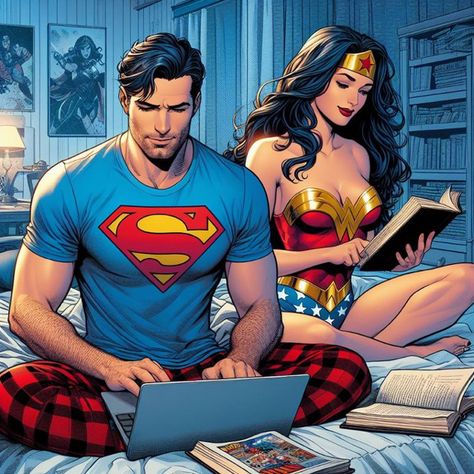 Superman Love, Superman And Wonder Woman, Twin Flame Art, Supergirl Superman, Dc Comics Wallpaper, Wonder Woman Art, Cute Couple Comics, Couples Comics, Comics Love