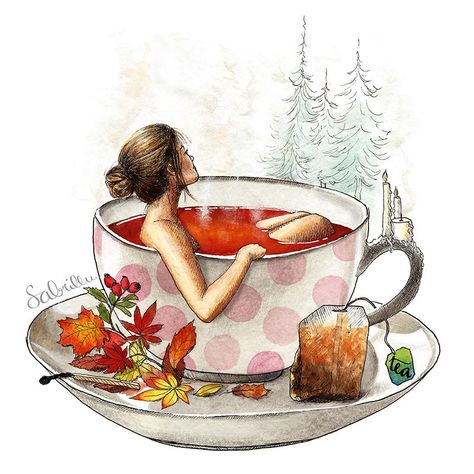 Tee Illustration, Tee Kunst, Tea Cup Art, Tea Illustration, Autumn Illustration, Cup Art, Simple Acrylic Paintings, Tea Art, Beginner Painting