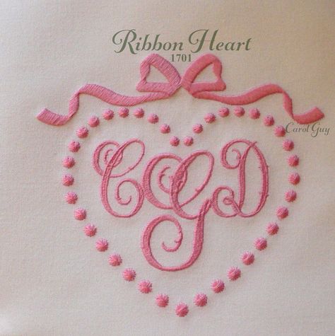 "YOU WILL NEED A COMPUTERIZED EMBROIDERY MACHINE AND MEANS TO TRANSFER THE FILE TO IT TO BE ABLE TO USE THIS FILE. THIS IS A DIGITAL FILE 1701 \"Ribbon Heart\" digital embroidery file measures approximately 5.58\" W x 4.96\" H and 3699 stitches. The file comes with DST, EXP, HUS, JEF, PES, and VP3 embroidery formats. Lettering not included. The scallop edging on the dish towels does not come with this file. That can be purchased separately (1707). Because this is a digital product, no refunds wi Heart Monogram, Ribbon Heart, Ribbon Logo, Valentine Embroidery, Pes Embroidery, Embroidery Hearts, Beaded Heart, Machine Embroidery Projects, Computerized Embroidery Machine