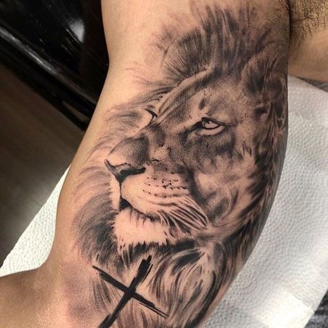 Tattoo Lion King, Sleeve Filler Ideas, Tattoo Sleeve Filler Ideas, Lamb Tattoo, Sleeve Filler, Lion Forearm Tattoos, Bicep Tattoo Men, Tattoo Sleeve Filler, Inner Bicep Tattoo