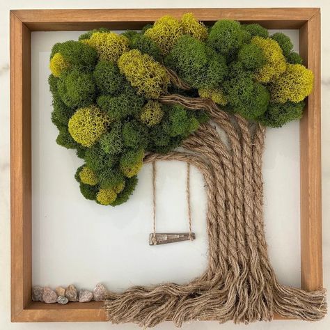 Framed Moss Wall Art, Moss Art Diy, Biophilic Design Interiors, Moss Board, Moss Crafts, Moss Art Wall, Moss Decorations, Rope Wreath Diy, Cozy Cabin Decor