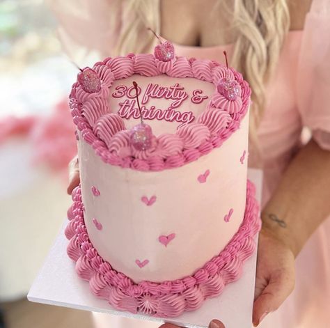 Girly 30th Birthday Ideas, 30th Birthday Cake Heart, 30th Birthday Cake Pink, Pink 30th Birthday Cake, Thirty Flirty And Thriving Party Decor, 30 Flirty And Thriving Cake, Thirty Flirty And Thriving Cake, 30s Birthday Cake, Thirty Flirty And Thriving Party