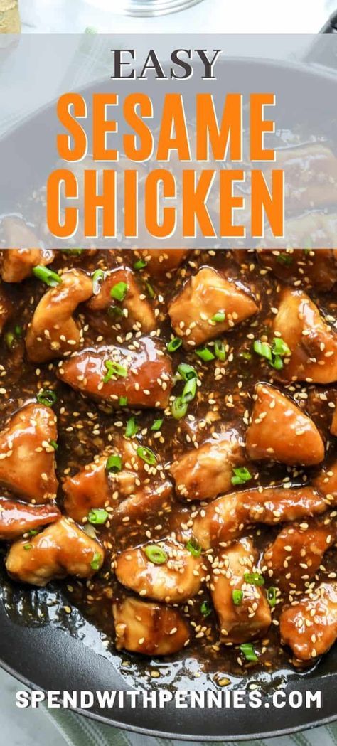 Sesame chicken is a classic recipe that tastes even better than take out! With a sauce made with ginger, soy sauce, and sesame seeds this dish is quick and easy to prepare! #spendwithpennies #sesamechicken #dinner #maincourse #Asian #takeout #Chinese Sesame Recipes, Easy Sesame Chicken, Sesame Chicken Recipe, Diner Recept, Sesame Chicken, Asian Inspired Recipes, Asian Dishes, Easy Chicken Recipes, Classic Food