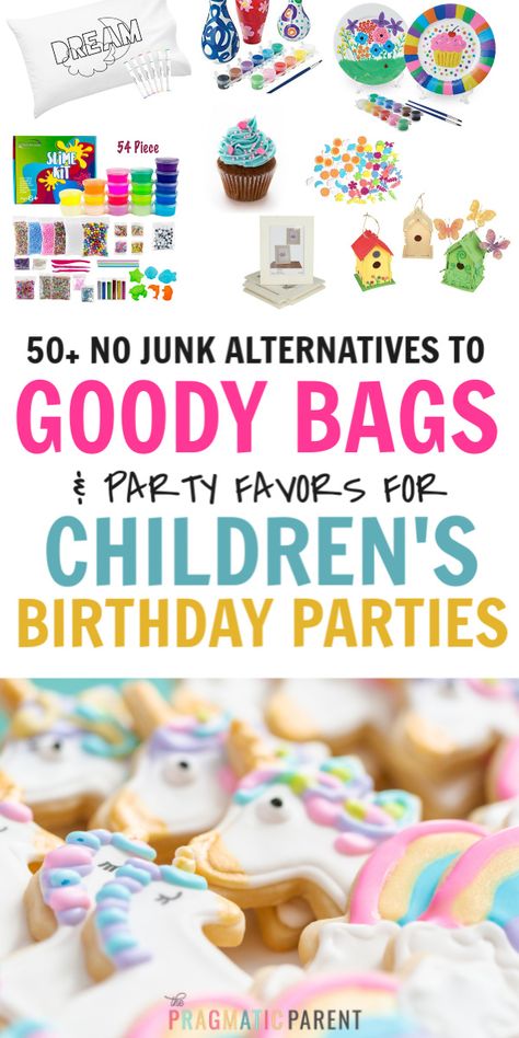 50+ Alternatives for goody bags and party favors that aren't candy, plastic toys or junk. Alternatives for kid's birthday party goody bags that won't get tossed in the trash. These goody bag alernatives are perfect for children's birthday parties and will be much more loved by children. #childrensbirthdayparty #kidsbirthdayparty #kidsbirthday #goodybags #alternativesforgoodybag #nojunkgoodybag #goodiebag #partyfavorsforkids #goodybagideasforkids #partyfavorideasforkids #childrensbirthdayparty Party Bag Alternative, Birthday Party Goody Bags, Party Goody Bags, Birthday Party Goodie Bags, 1st Birthday Favors, 1st Birthday Party Favors, Goodie Bags For Kids, Birthday Goodie Bags, Birthday Traditions