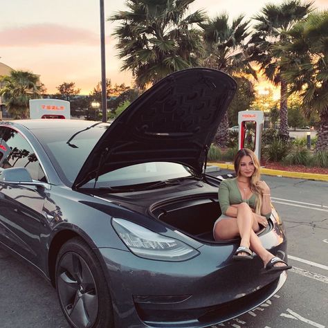 ❥Brianna Celeste on Instagram: “Have you ever heard of a “FRUNK”? 😂 Guess I don’t have to worry about the check engine light coming on anymore 🥰 . . . . . . . . . #tesla…” Beautiful Photoshoot Ideas, Check Engine Light, Tesla Car, Photo Boards, First Car, Car Photos, Have You Ever, Tesla, Surfboard