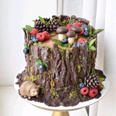 Enchanted Forest Cake, Moss Cake, Tree Stump Cake, Nature Cake, Mushroom Cake, Fondant Cake Designs, Woodland Cake, Fantasy Cake, Log Cake