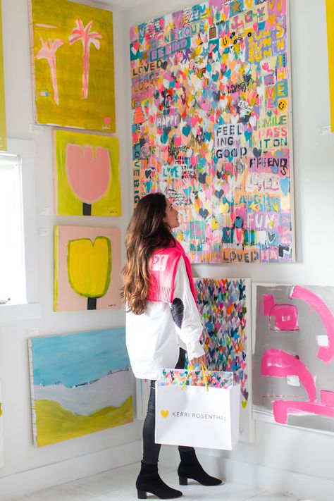 Kerri Rosenthal makes art that makes her happy that makes other people happy 💛 Paint Over Painting, Kerri Rosenthal Art, Kids Painting Class, Paintings Wallpaper, Bright Abstract Art, Happy Artwork, Bedroom Wall Decor Ideas, Abstract Art Projects, Kerri Rosenthal