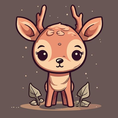 Doe Illustrations, Deer Cute Drawing, Doe Drawings, Deer Drawing Cute, Deer Illustration Cute, Pudu Deer, Cute Deer Drawing, Drawing A Deer, Cute Deer Illustration