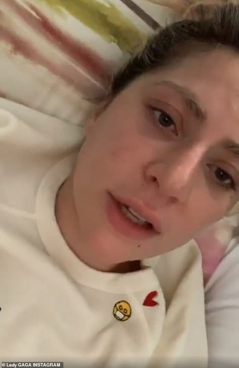 What a project: The 34-year-old went live on Instagram while lying in bed before tuning in... Lying In Bed, Woman Lying Down, Bed Picture, Hospital Admit Hand Pics, A Star Is Born, Photo To Video, Latest Music, Star Studs, Lady Gaga