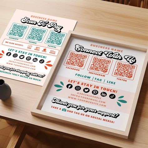 RadFoxCollective - Etsy Qr Code Display, Scan To Pay Template, Craft Fair Display Ideas, Craft Fair Vendor, Fair Display Ideas, Template Craft, Scan To Pay, Qr Code Sign, Small Business Signs