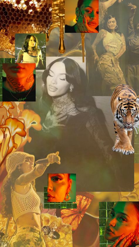 Melanie aesthetic wallpaper with gold and honey accents. Pops of green and aesthetic Kehlani pics Orange Tundra, Kehlani Aesthetic, Kehlani Wallpaper, Melanie Aesthetic, Wallpaper With Gold, R&b Aesthetic, E Aesthetic, Music Note Tattoo, R&b And Soul