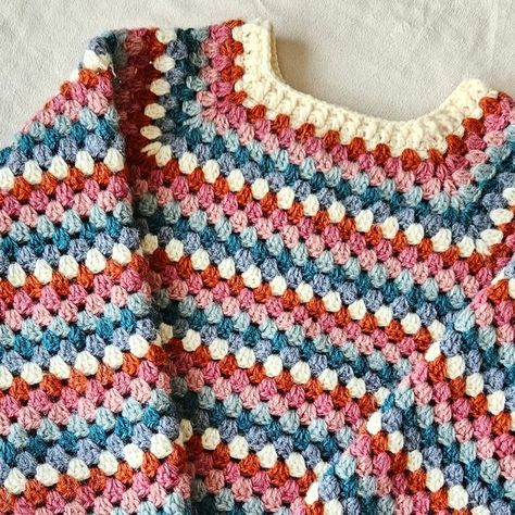 Rebecca on Instagram: "💗💙🩶🤍Granny go round jumper complete! 🤍🩶💙💗 Hey guys here's my jumper all finished I really enjoyed making this and I definitely need to make another in different colours..I have actually worn this a couple times and it's soo warm and cosy! 😍 Pattern - Granny go round jumper by @iron_lamb Yarn - @hobbii_yarn fluffy day #crochet #crochetersofinstagram #crochetaddict #crochetlove #crocheteveryday #crochetedwithlove #crocheter #crocheted #crochetsociety #crochetjumper