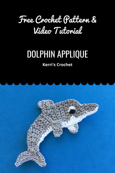 The free crochet pattern and video tutorial for this dolphin applique can be found at Kerri's Crochet. Crochet Seashell Applique, Crochet Dolphin, Crochet Fish Patterns, Crochet Sea Creatures, Crochet Shark, Crochet Whale, Crochet Applique Patterns Free, Crochet Fish, Applique Tutorial