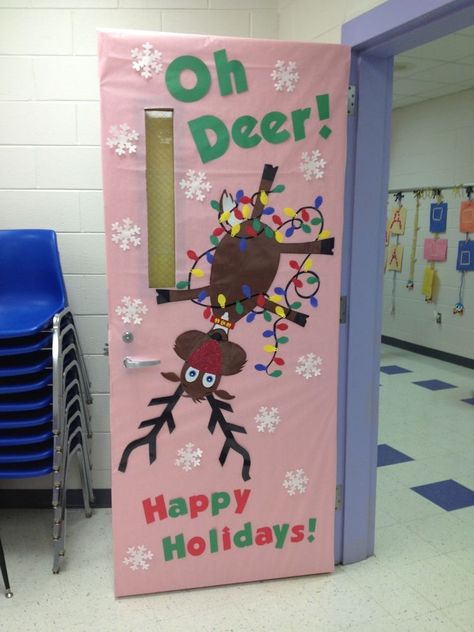 “Oh Deer! Happy Holidays!” Classroom door Holiday Classroom Doors, Winter Classroom Door, Classroom Door Decorating, Door Decorations Classroom Christmas, Holiday Door Decorations, Christmas Door Decorating Contest, Christmas Classroom Door, School Door Decorations, Door Decorating Contest