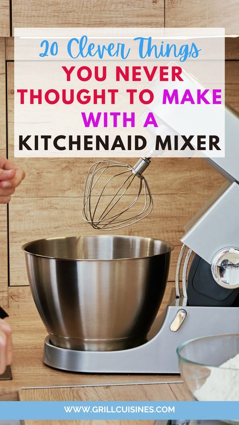 Unlock the full potential of your KitchenAid mixer with these 20 brilliant hacks, tips and tricks  you’ve never heard before! From making homemade pasta and ice cream to shredding chicken and preparing fresh salsa, these clever tips will revolutionize your kitchen routine. Discover how to use your mixer’s attachments for everything from grating cheese to creating custom nut butters. Perfect for maximizing efficiency and creativity in your cooking and baking. 🥄✨ #KitchenAidHacks #CookingTips Things To Make With My Kitchenaid Mixer, Uses For Kitchenaid Mixer, Kitchenaid Mixer Ideas, What To Make With A Kitchenaid Mixer, Kitchen Stand Mixer Recipes, Making Butter With Kitchenaid, Mixer Decals Kitchenaid, Things To Make With Kitchenaid Mixer, Kitchenaid Attachment Uses