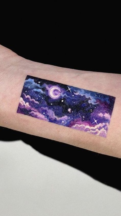 Watercolour Galaxy Tattoo, Galaxy Arm Tattoo, Watercolor Galaxy Tattoo, Galaxy Tattoos, Orchid Tattoos, Sky Tattoo, Watercolour Tattoos, Sky Tattoos, Tattoo Diy