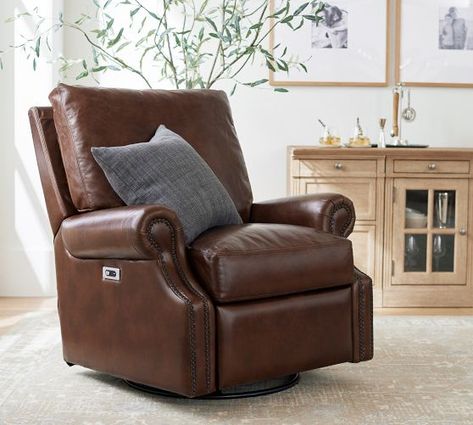 swivel recliner | Pottery Barn Swivel Recliner Chairs, Chair Recliner, Swivel Glider Recliner, Glider Recliner, Swivel Recliner, Electric Recliners, Small Space Solutions, Williams Sonoma Home, Swivel Glider