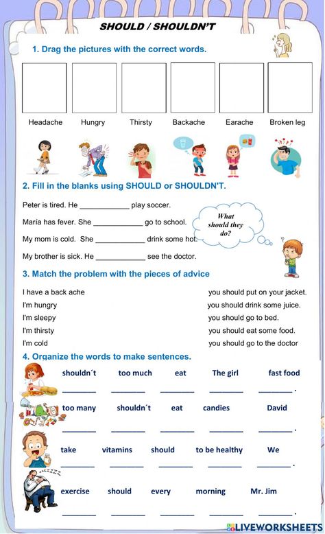 Should Or Shouldn't Worksheets, Ms Word Practice Exercise, Free Printable Alphabet Worksheets, English Grammar For Kids, Grammar For Kids, English Teaching Materials, English Activities For Kids, English For Beginners, English Worksheet